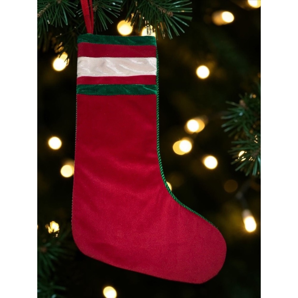 Avon Christmas Stocking Unisex 18in Red 2010 Striped Velvet Felt Style
